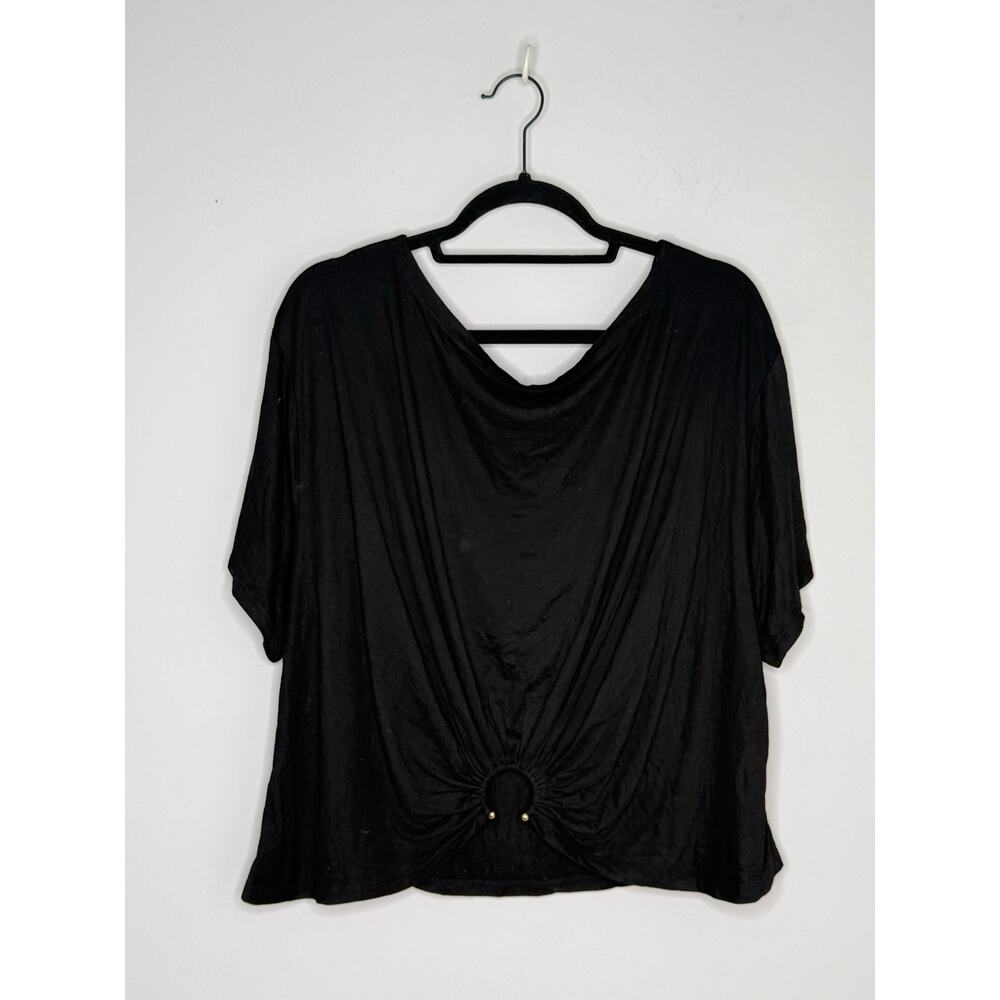 Eloquii Black Stretch Boat neck T-shirt with Gold Ring Embelishment Size 18/20